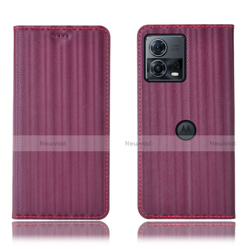 Leather Case Stands Flip Cover Holder H16P for Motorola Moto S30 Pro 5G Purple