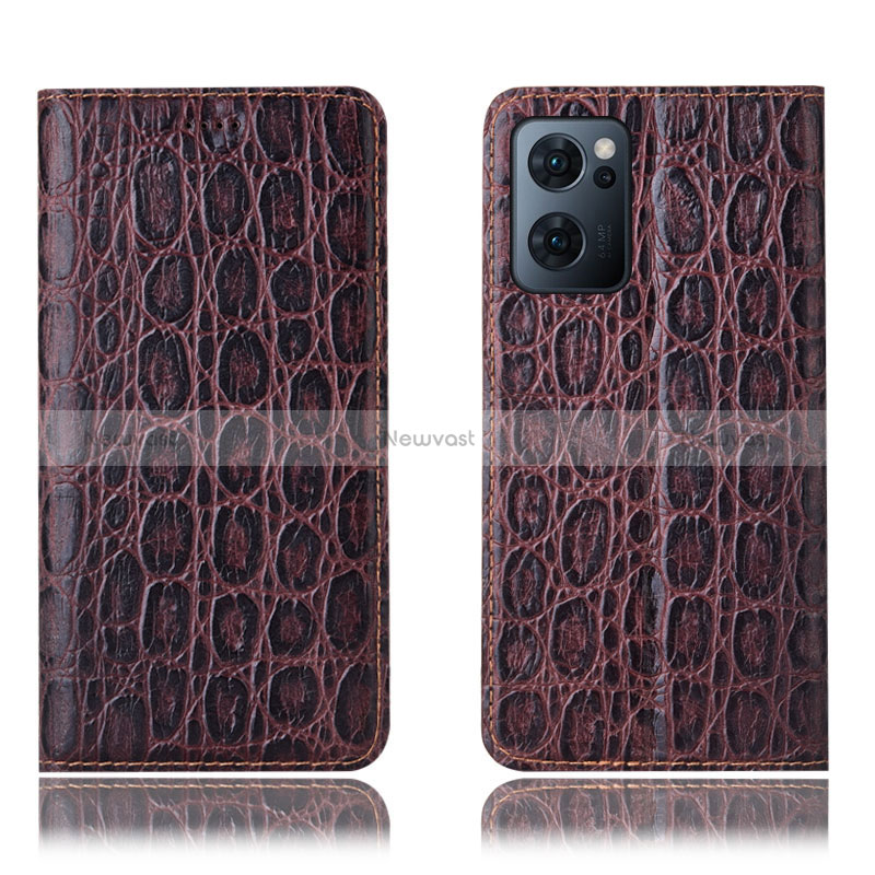 Leather Case Stands Flip Cover Holder H16P for OnePlus Nord CE 2 5G Brown