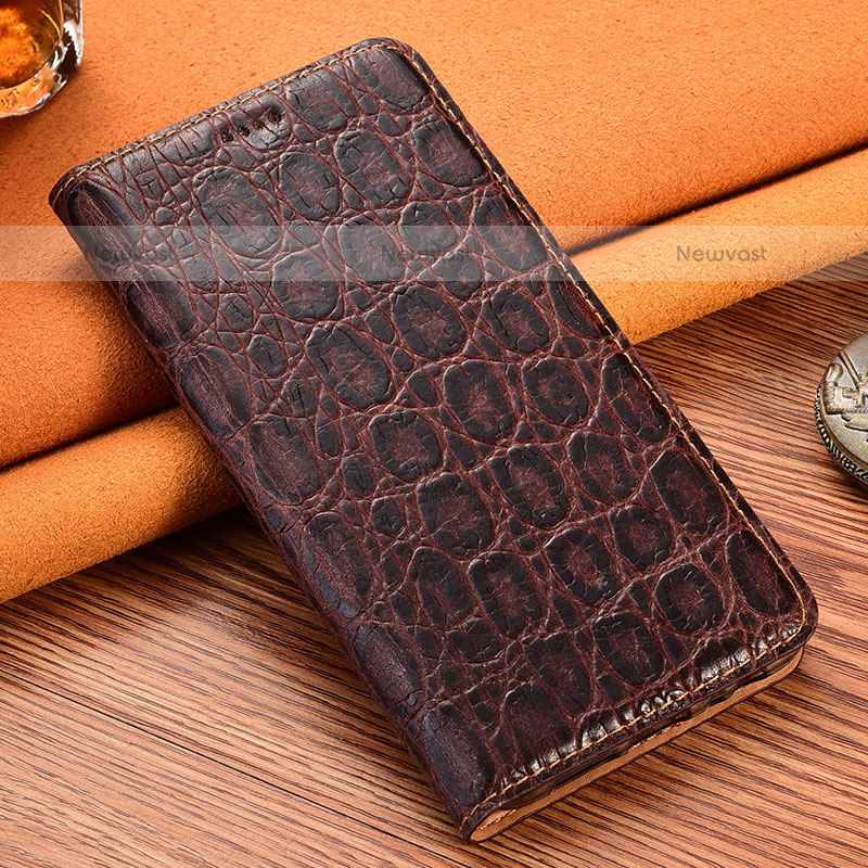 Leather Case Stands Flip Cover Holder H16P for Oppo A33 Brown