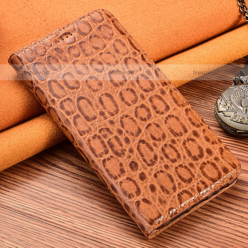 Leather Case Stands Flip Cover Holder H16P for Oppo A33 Light Brown