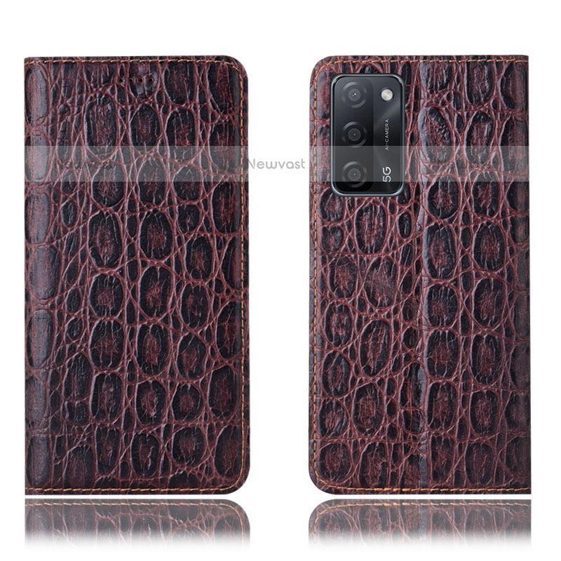 Leather Case Stands Flip Cover Holder H16P for Oppo A55 5G