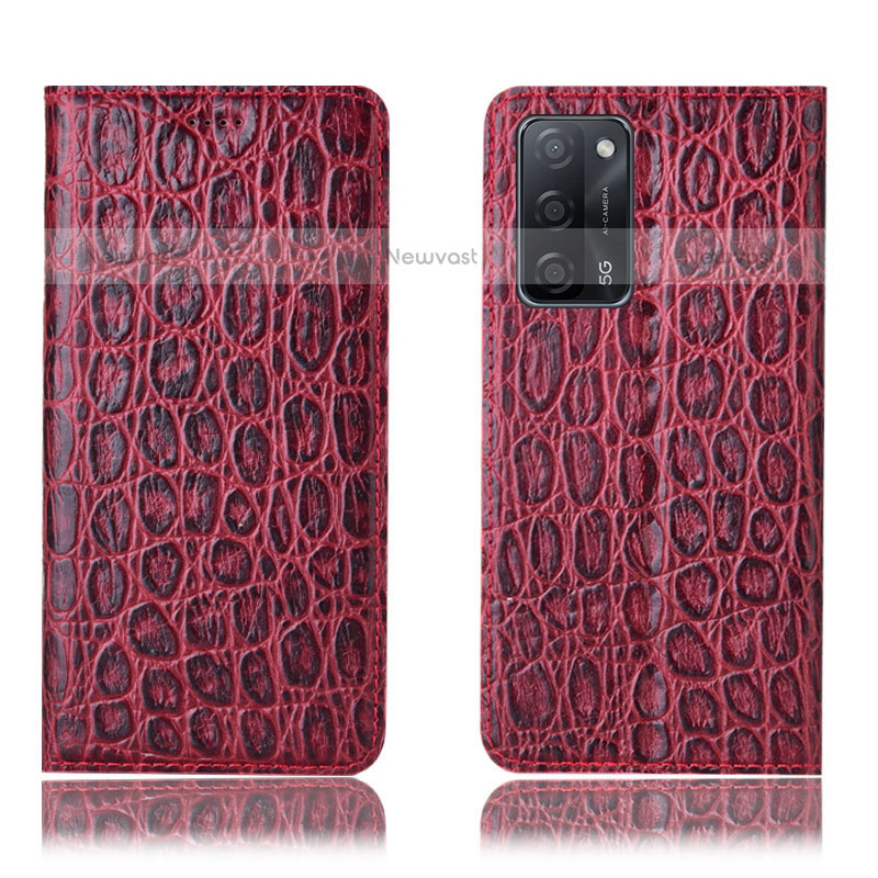 Leather Case Stands Flip Cover Holder H16P for Oppo A55 5G Red