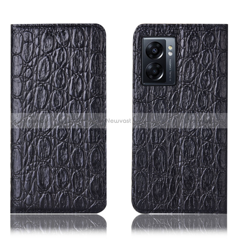 Leather Case Stands Flip Cover Holder H16P for Oppo A77 5G