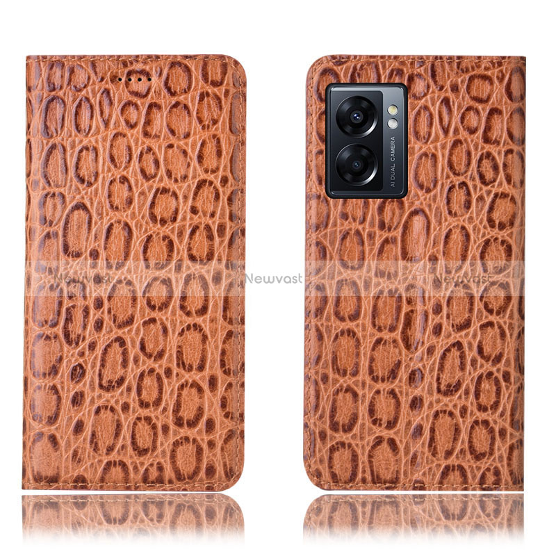Leather Case Stands Flip Cover Holder H16P for Oppo A77 5G