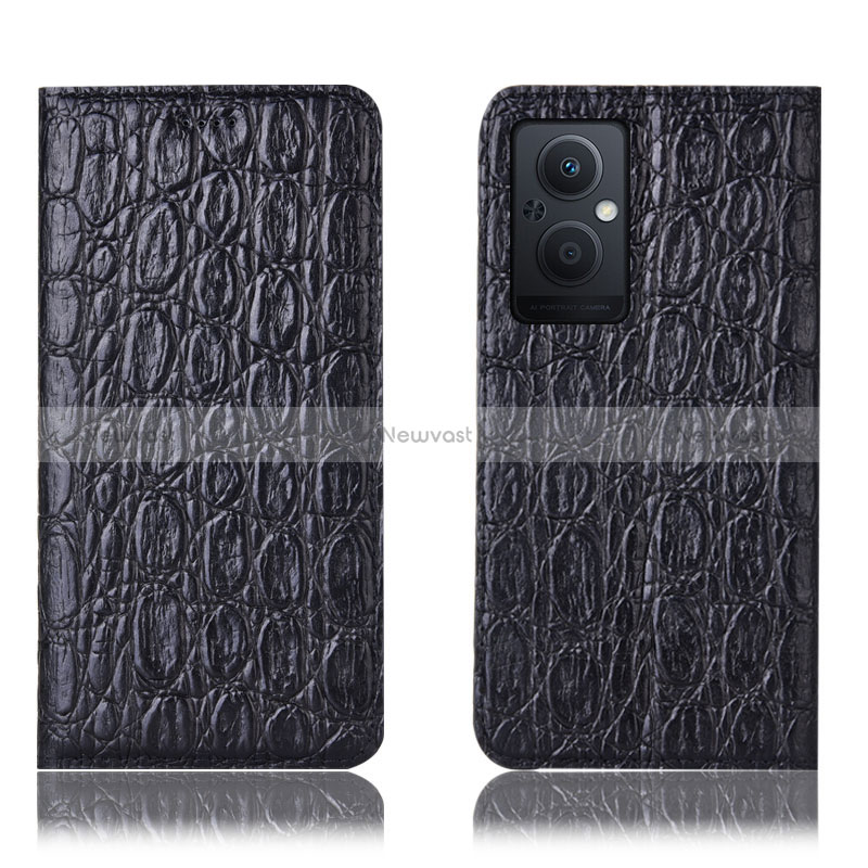 Leather Case Stands Flip Cover Holder H16P for Oppo A96 5G Black