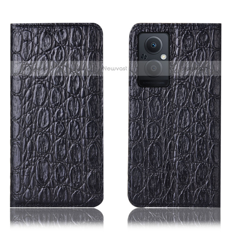 Leather Case Stands Flip Cover Holder H16P for Oppo F21 Pro 5G Black