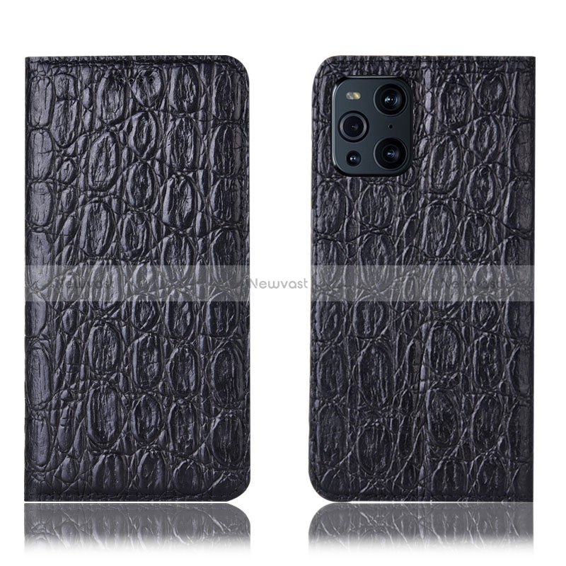 Leather Case Stands Flip Cover Holder H16P for Oppo Find X3 5G Black