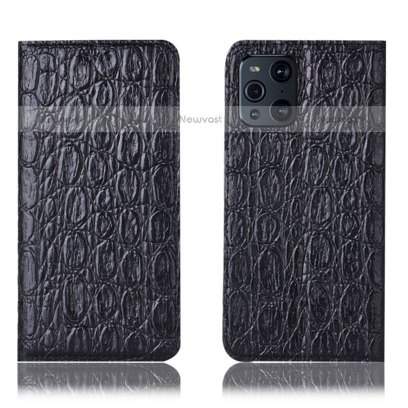 Leather Case Stands Flip Cover Holder H16P for Oppo Find X3 Pro 5G Black