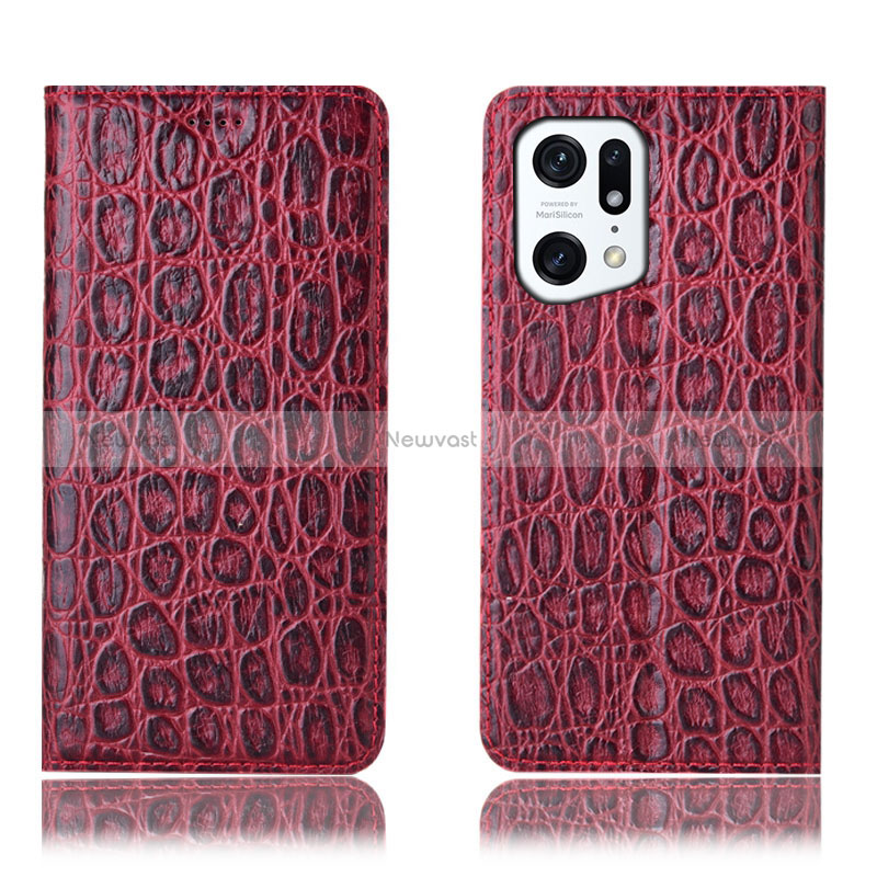 Leather Case Stands Flip Cover Holder H16P for Oppo Find X5 5G Red