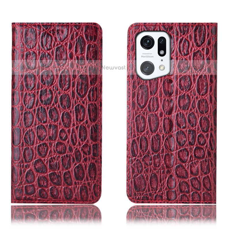 Leather Case Stands Flip Cover Holder H16P for Oppo Find X5 Pro 5G Red