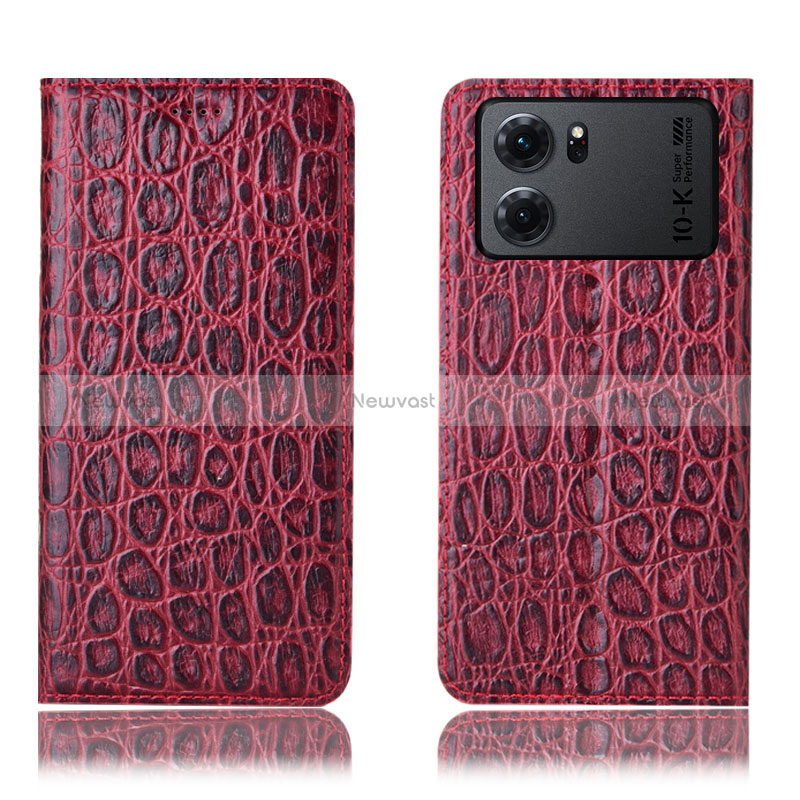 Leather Case Stands Flip Cover Holder H16P for Oppo K10 5G Red