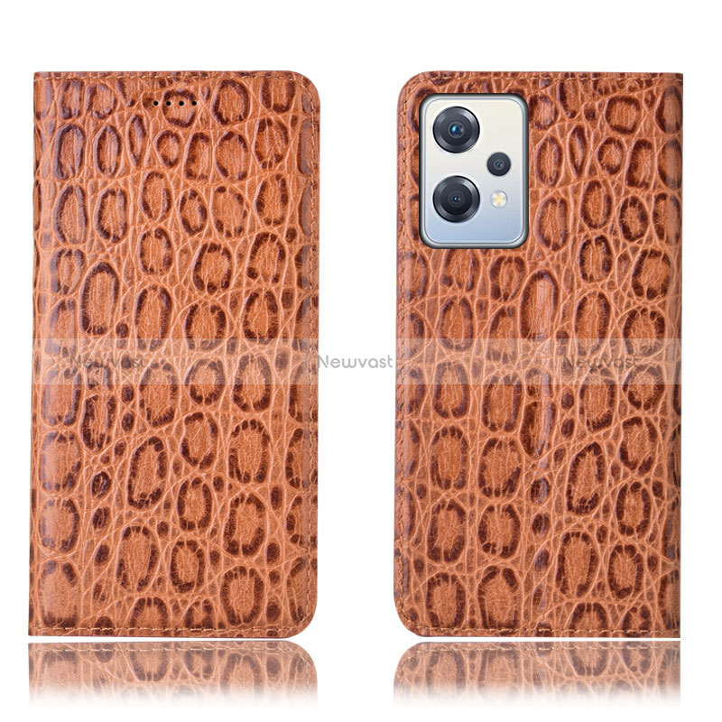 Leather Case Stands Flip Cover Holder H16P for Oppo K10X 5G Light Brown