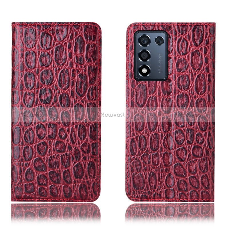 Leather Case Stands Flip Cover Holder H16P for Oppo K9S 5G Red