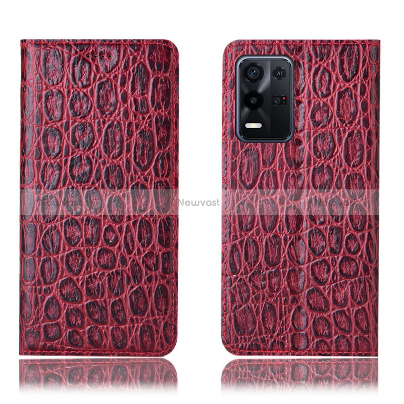 Leather Case Stands Flip Cover Holder H16P for Oppo K9X 5G Red