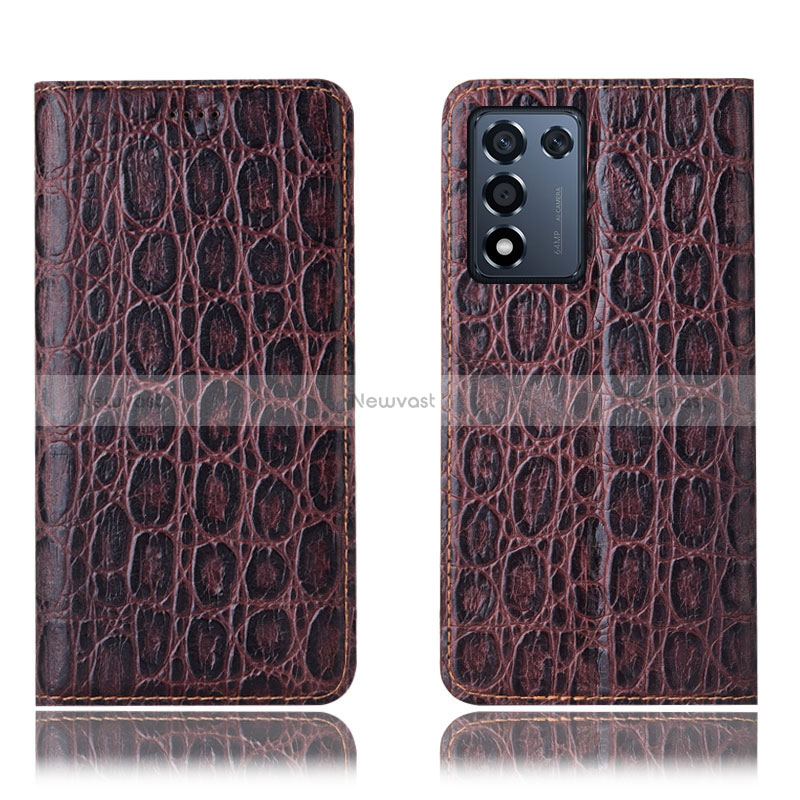 Leather Case Stands Flip Cover Holder H16P for Realme 9 SE 5G Brown