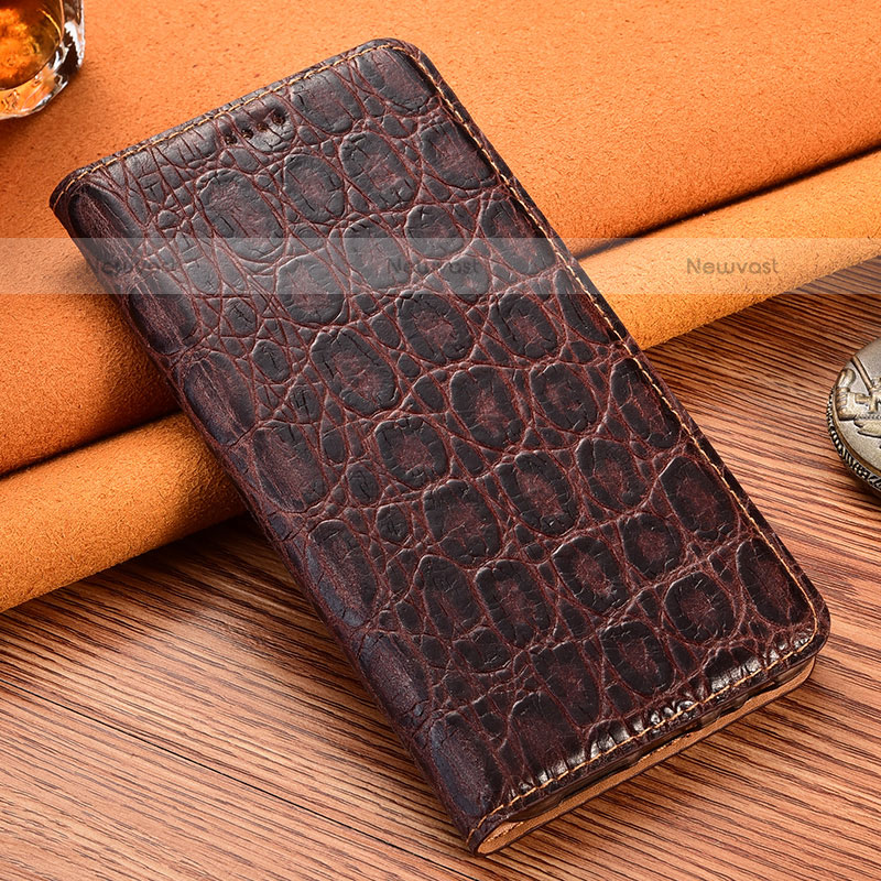 Leather Case Stands Flip Cover Holder H16P for Samsung Galaxy A11 Brown