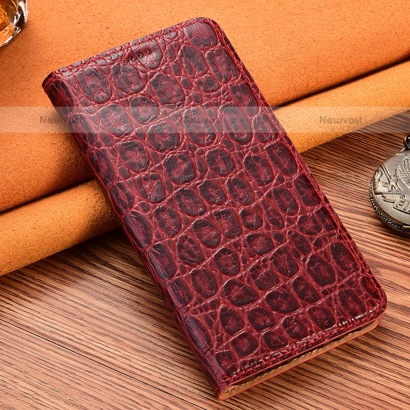 Leather Case Stands Flip Cover Holder H16P for Samsung Galaxy A12 Red
