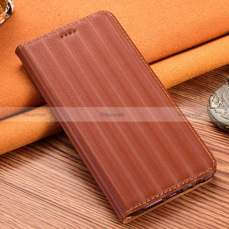 Leather Case Stands Flip Cover Holder H16P for Samsung Galaxy A52 5G Brown