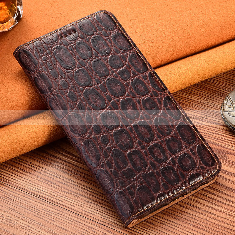 Leather Case Stands Flip Cover Holder H16P for Xiaomi Mi 12 Lite NE 5G Brown