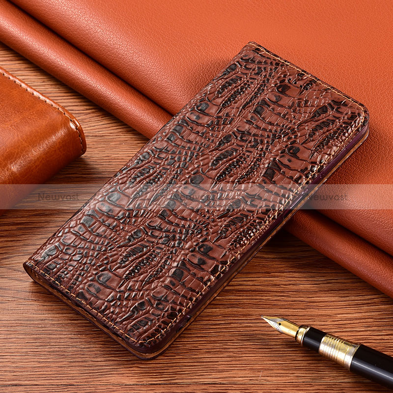 Leather Case Stands Flip Cover Holder H17P for Asus ZenFone 10 Brown