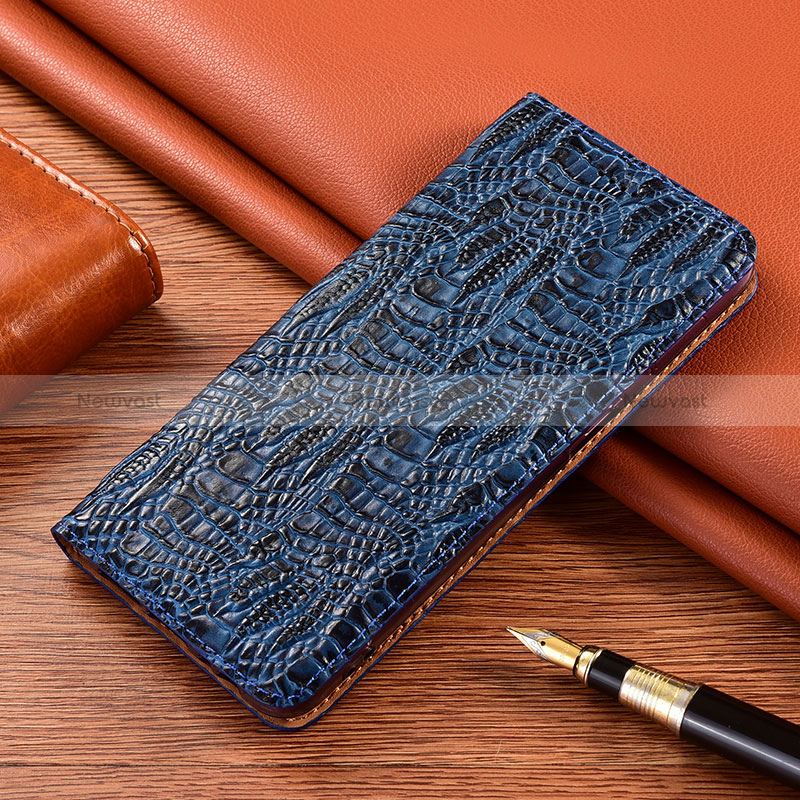 Leather Case Stands Flip Cover Holder H17P for Asus ZenFone 8 Flip ZS672KS Blue