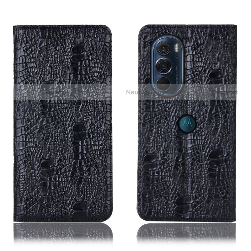 Leather Case Stands Flip Cover Holder H17P for Motorola Moto Edge X30 5G Black