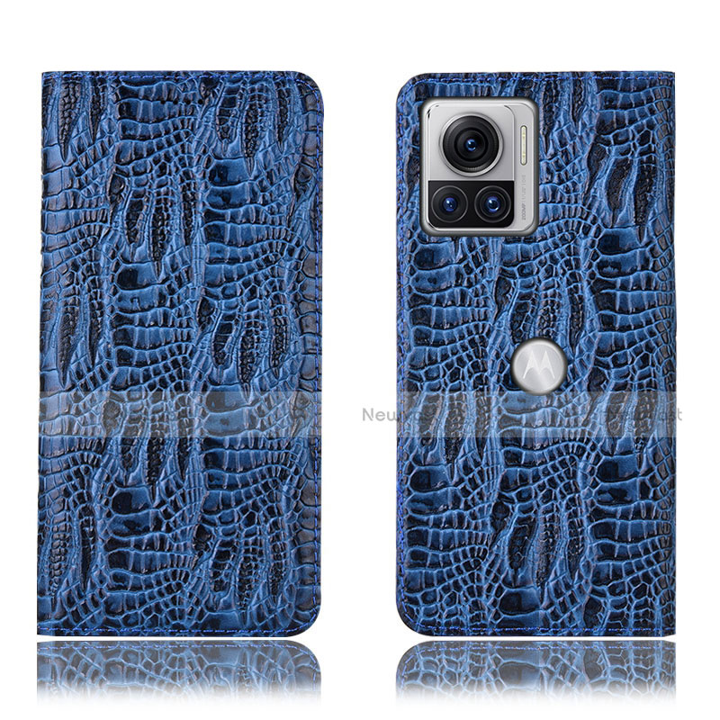 Leather Case Stands Flip Cover Holder H17P for Motorola Moto Edge X30 Pro 5G Blue