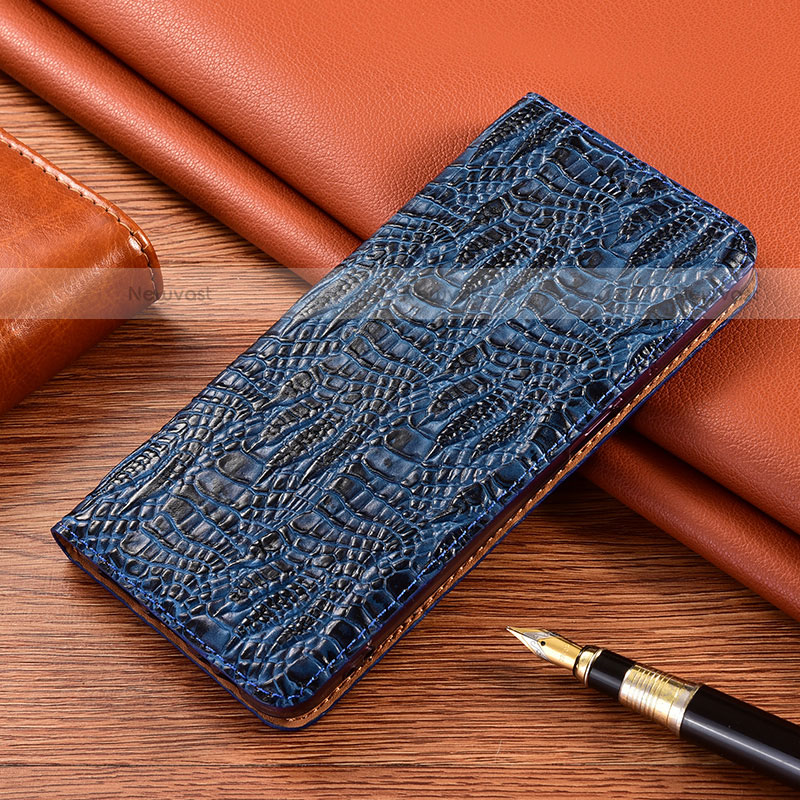 Leather Case Stands Flip Cover Holder H17P for Motorola Moto G10 Blue