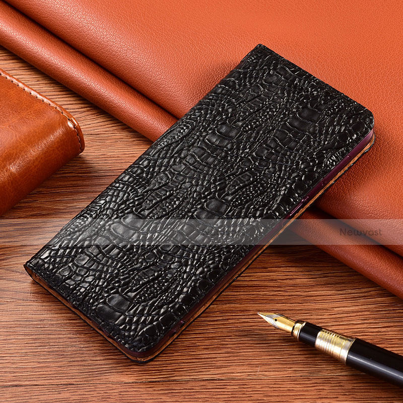 Leather Case Stands Flip Cover Holder H17P for Motorola Moto G60 Black