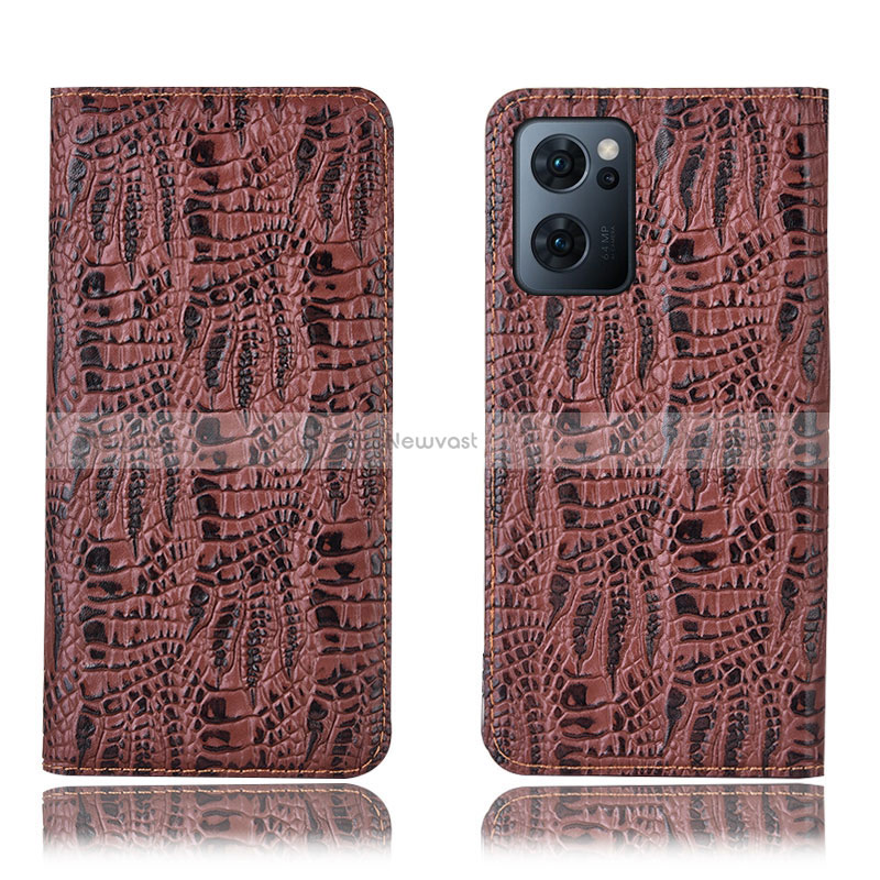 Leather Case Stands Flip Cover Holder H17P for OnePlus Nord CE 2 5G Brown