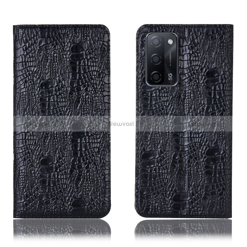 Leather Case Stands Flip Cover Holder H17P for Oppo A56 5G Black