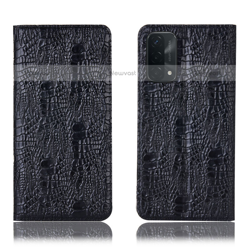 Leather Case Stands Flip Cover Holder H17P for Oppo A93 5G Black