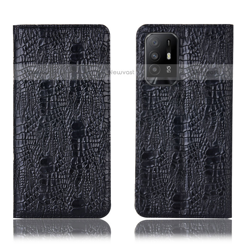 Leather Case Stands Flip Cover Holder H17P for Oppo A94 5G Black