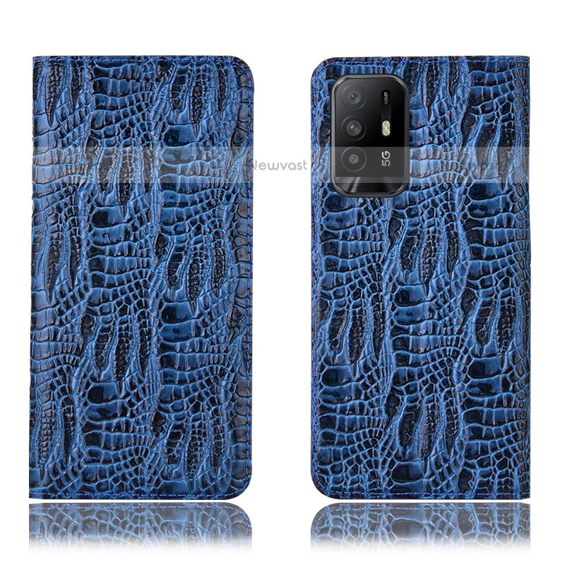 Leather Case Stands Flip Cover Holder H17P for Oppo A95 5G Blue