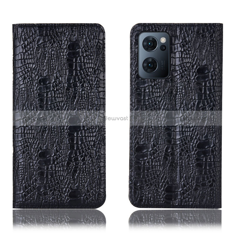 Leather Case Stands Flip Cover Holder H17P for Oppo Find X5 Lite 5G Black