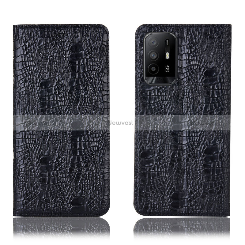 Leather Case Stands Flip Cover Holder H17P for Oppo Reno5 Z 5G Black