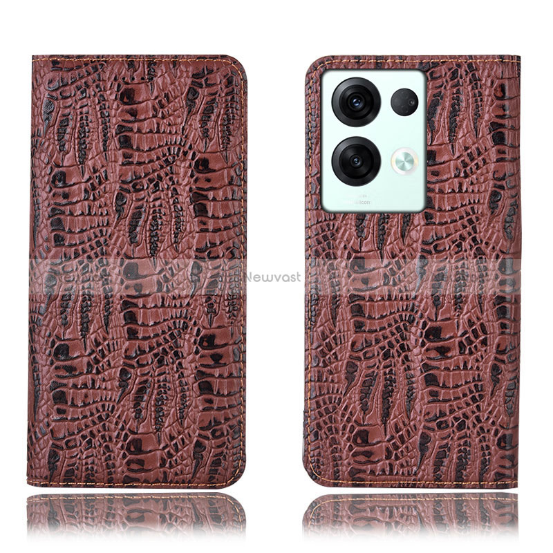 Leather Case Stands Flip Cover Holder H17P for Oppo Reno8 Pro 5G Brown