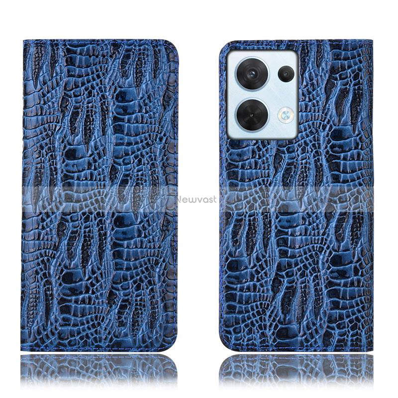 Leather Case Stands Flip Cover Holder H17P for Oppo Reno9 Pro 5G Blue