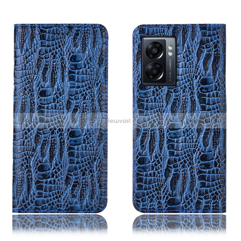 Leather Case Stands Flip Cover Holder H17P for Realme V23 5G Blue