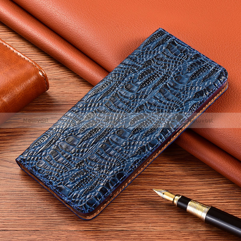 Leather Case Stands Flip Cover Holder H17P for Samsung Galaxy A12 5G Blue