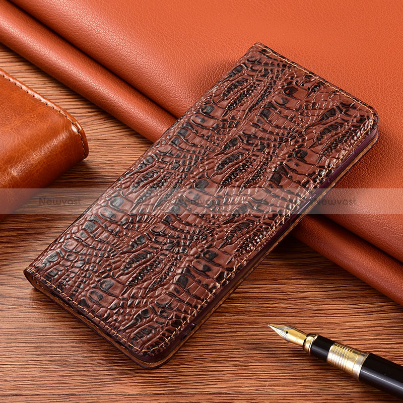 Leather Case Stands Flip Cover Holder H17P for Samsung Galaxy A52 5G Brown