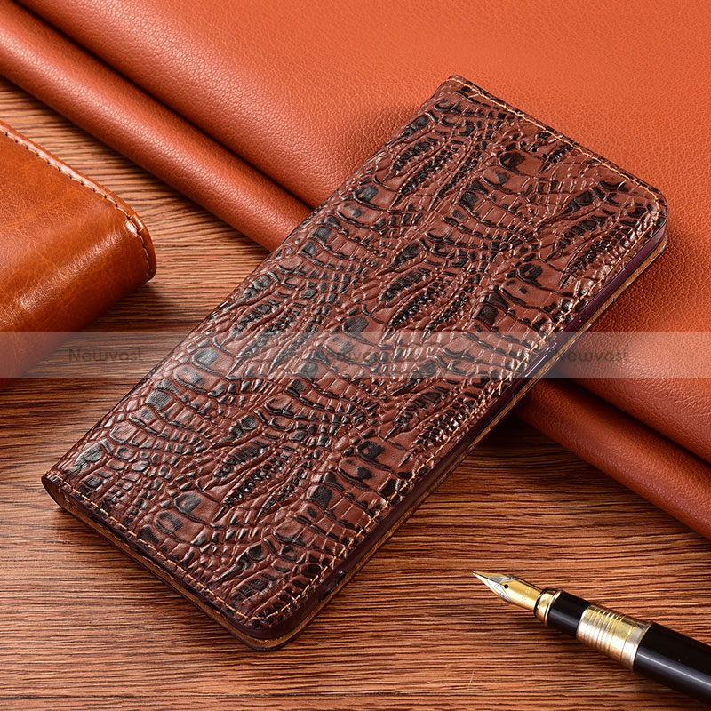 Leather Case Stands Flip Cover Holder H17P for Samsung Galaxy A52s 5G Brown