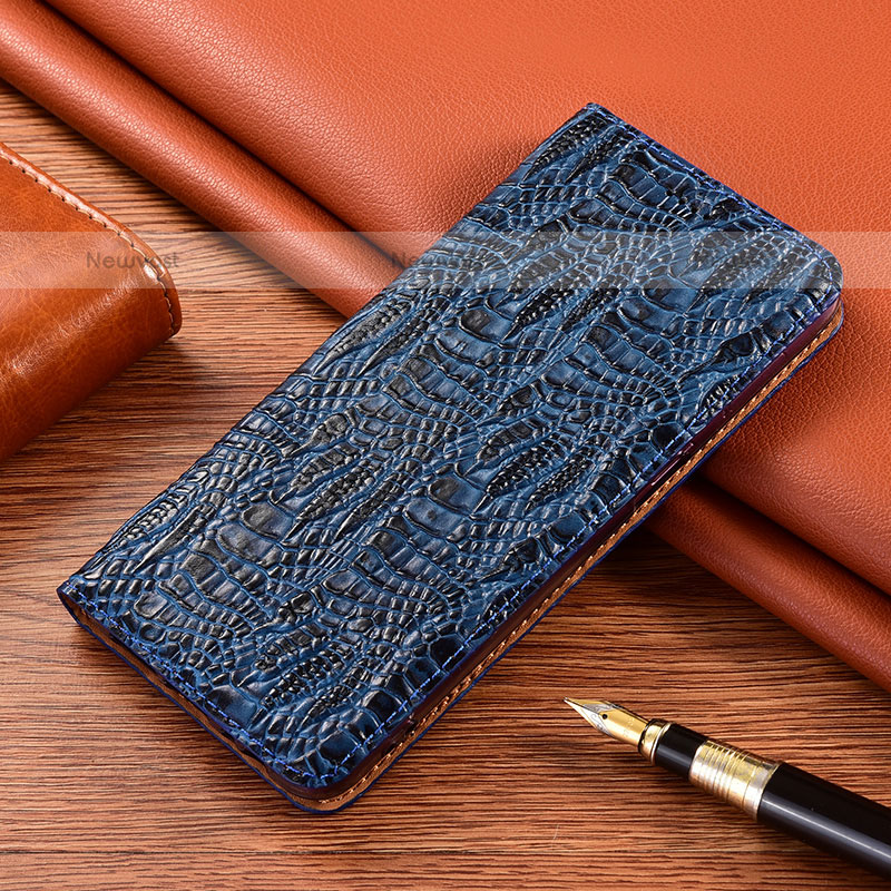 Leather Case Stands Flip Cover Holder H17P for Samsung Galaxy M51 Blue