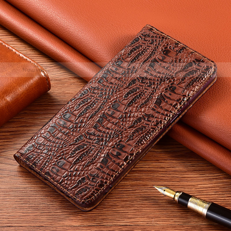 Leather Case Stands Flip Cover Holder H17P for Samsung Galaxy S21 Plus 5G Brown