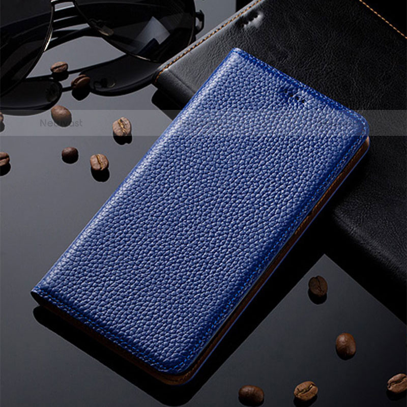 Leather Case Stands Flip Cover Holder H17P for Vivo iQOO 8 5G Blue