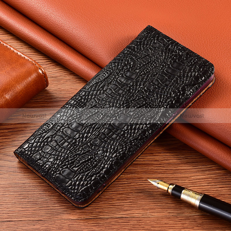 Leather Case Stands Flip Cover Holder H17P for Vivo X90 5G Black