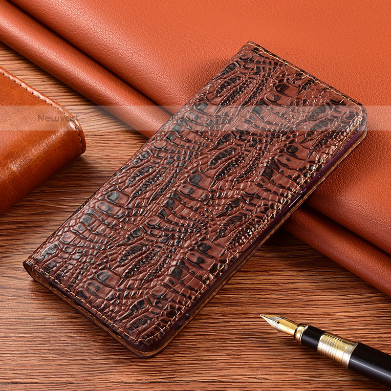 Leather Case Stands Flip Cover Holder H17P for Xiaomi Redmi K70E 5G Brown