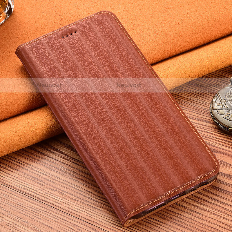 Leather Case Stands Flip Cover Holder H18P for Motorola Moto Edge 20 Lite 5G Brown