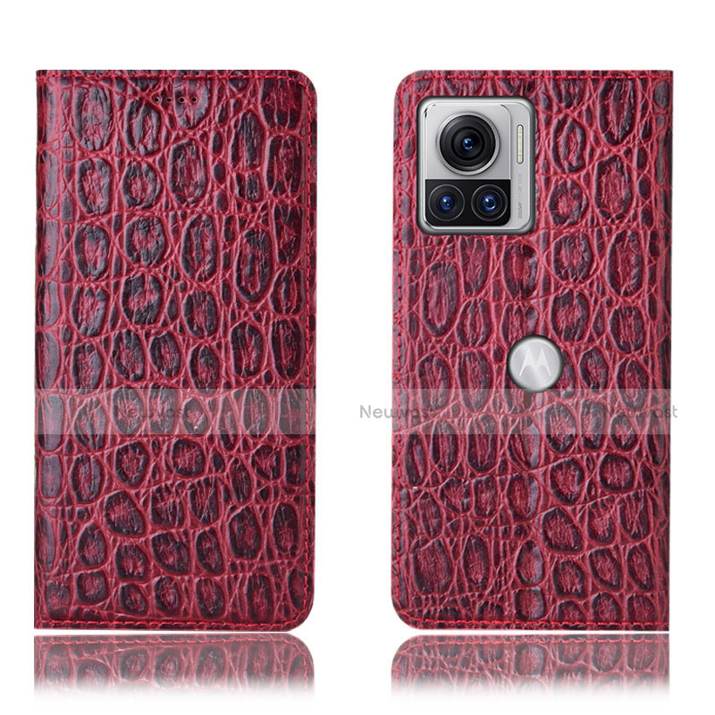 Leather Case Stands Flip Cover Holder H18P for Motorola Moto Edge 30 Ultra 5G Red