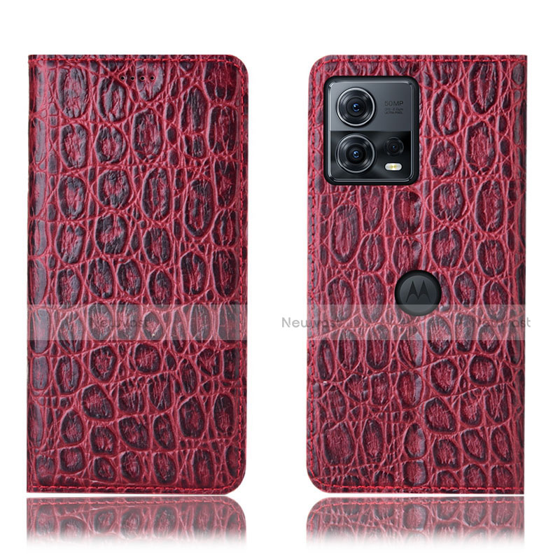 Leather Case Stands Flip Cover Holder H18P for Motorola Moto Edge S30 Pro 5G Red